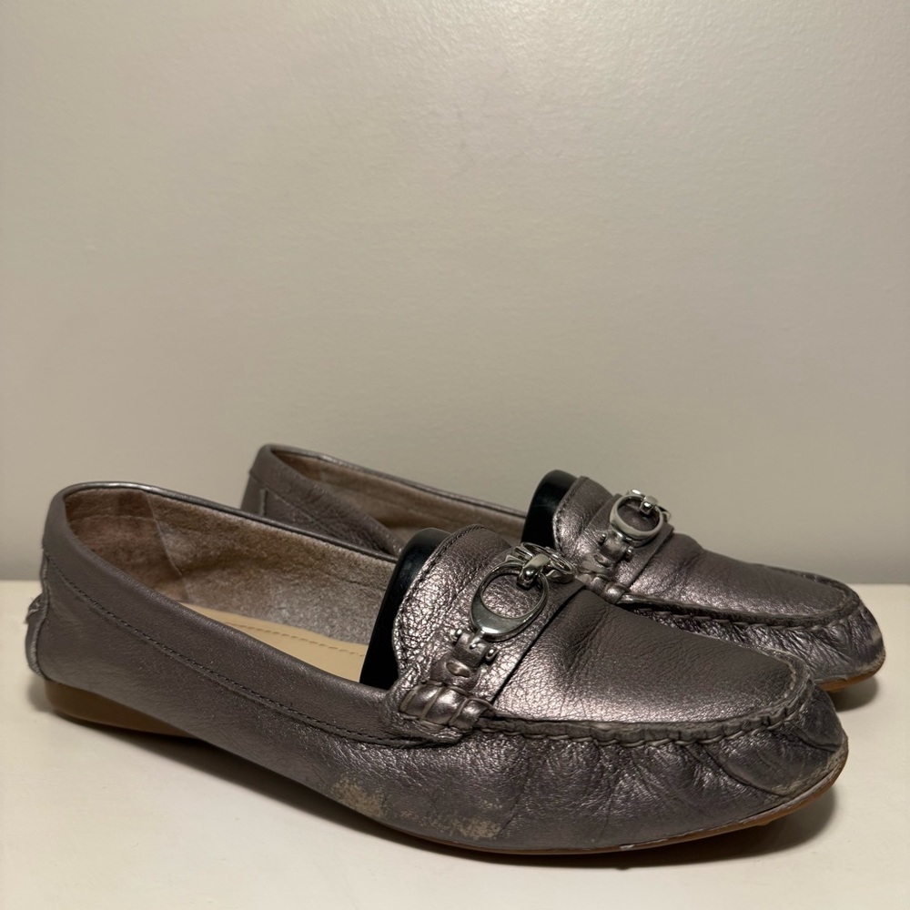 Coach Silver Metallic Fortunata Loafers Womens Size 7.5 Shoes Logo Silver Y2K